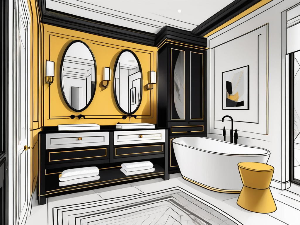 A luxurious bathroom featuring a bespoke vanity and custom cabinetry
